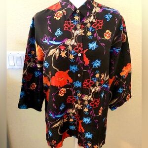 French Laundry Black Floral Silk Women’s Button Down